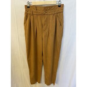 Free People Sz 6 Camel Nightfall‎ Vegan Faux Suede High Waisted Paperbag Pants